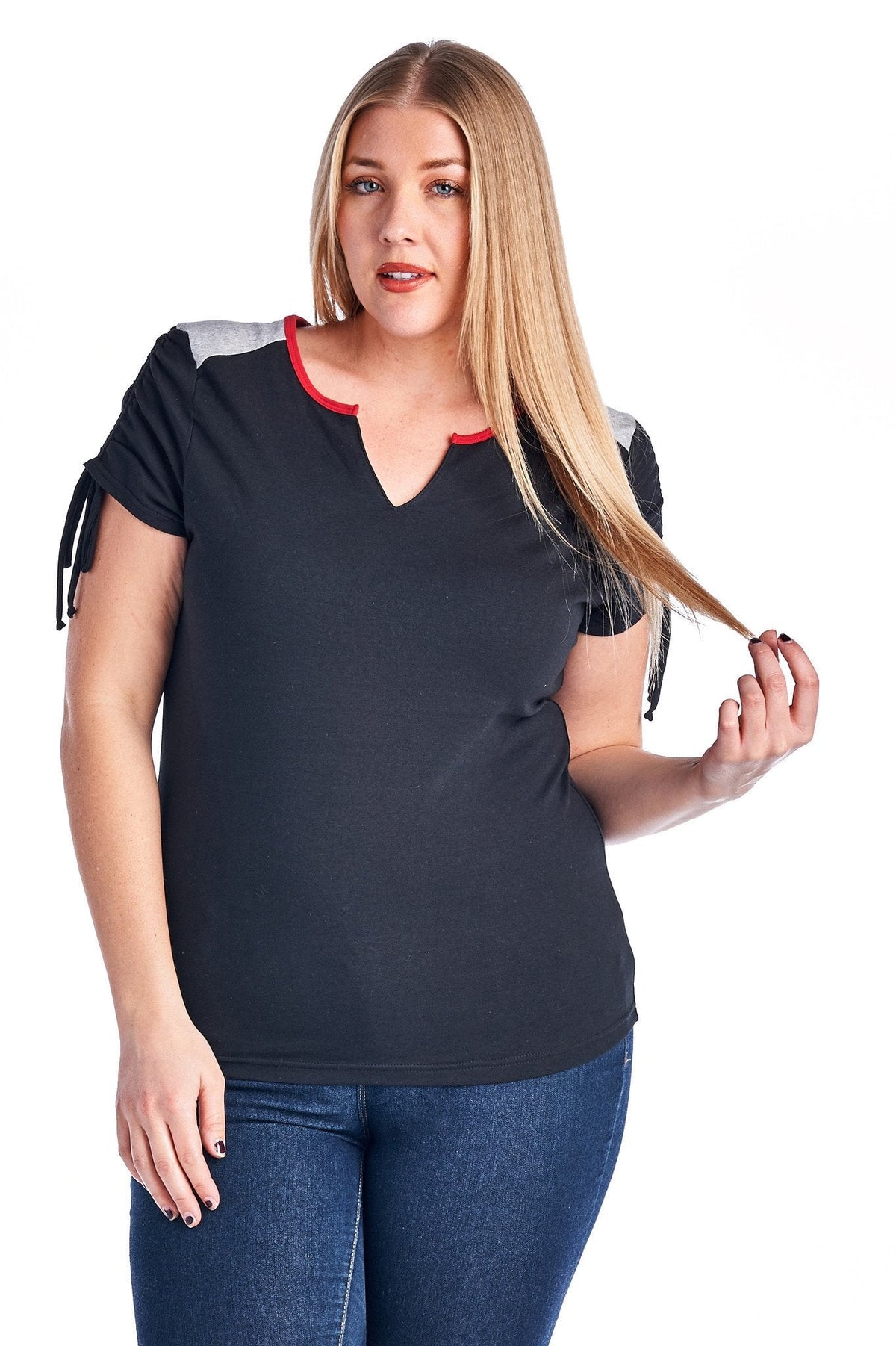 Women's Plus Size V-Neck Top with Sleeve Ties Plus Size / Tops - Tophatter Daily Deals