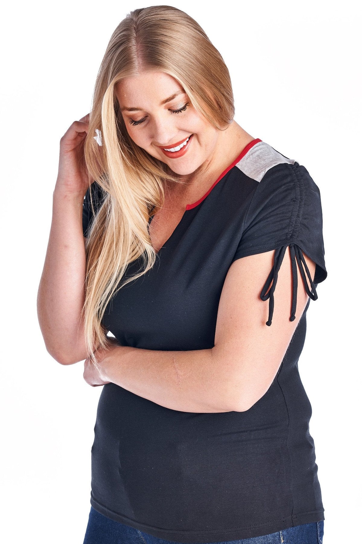 Women's Plus Size V-Neck Top with Sleeve Ties Plus Size / Tops - Tophatter Daily Deals