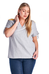 Women's Plus Size V-Neck Top with Sleeve Ties Plus Size / Tops - Tophatter Daily Deals