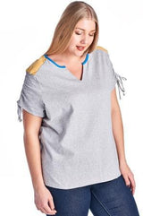 Women's Plus Size V-Neck Top with Sleeve Ties Plus Size / Tops - Tophatter Daily Deals