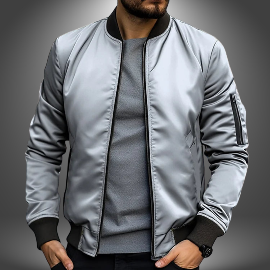 Lightweight Men’s Bomber Jacket – Ribbed Zip, Nylon White - Tophatter Daily Deals