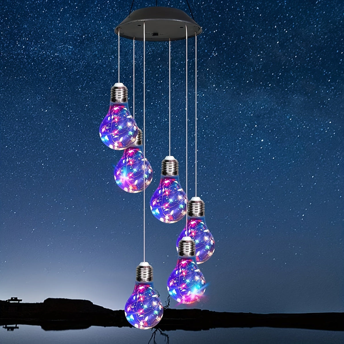 Solar Light Bulb Wind Chime with Color Changing LEDs, 21.6 in Solar Outdoor Lights - Tophatter Daily Deals
