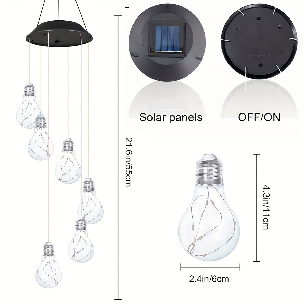 Solar Light Bulb Wind Chime with Color Changing LEDs, 21.6 in Solar Outdoor Lights - Tophatter Daily Deals