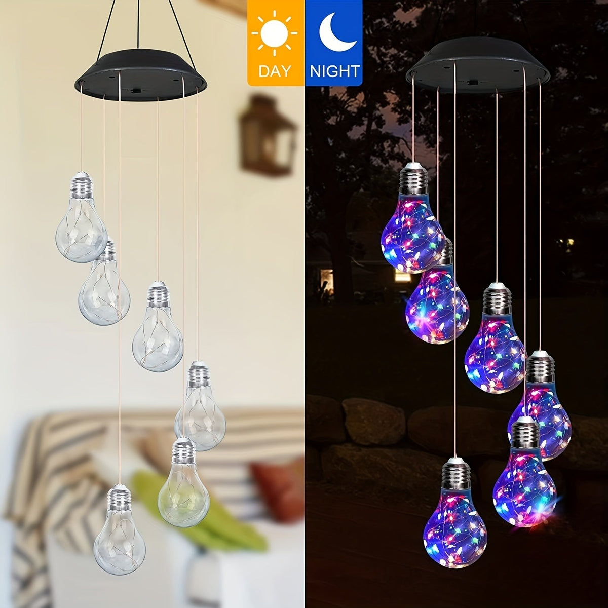 Solar Light Bulb Wind Chime with Color Changing LEDs, 21.6 in Solar Outdoor Lights - Tophatter Daily Deals