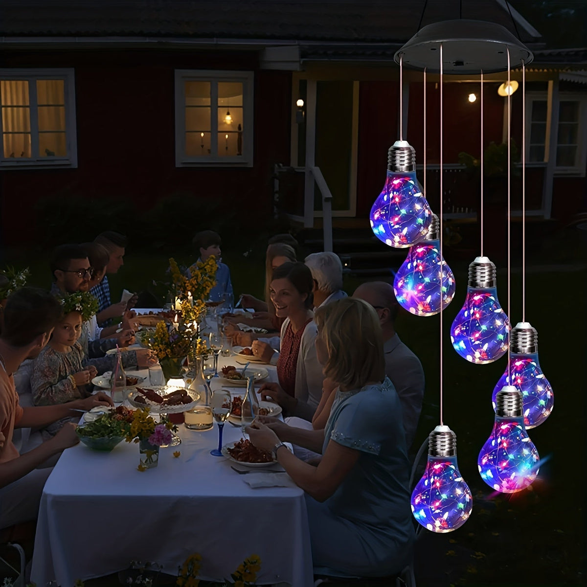 Solar Light Bulb Wind Chime with Color Changing LEDs, 21.6 in Solar Outdoor Lights - Tophatter Daily Deals