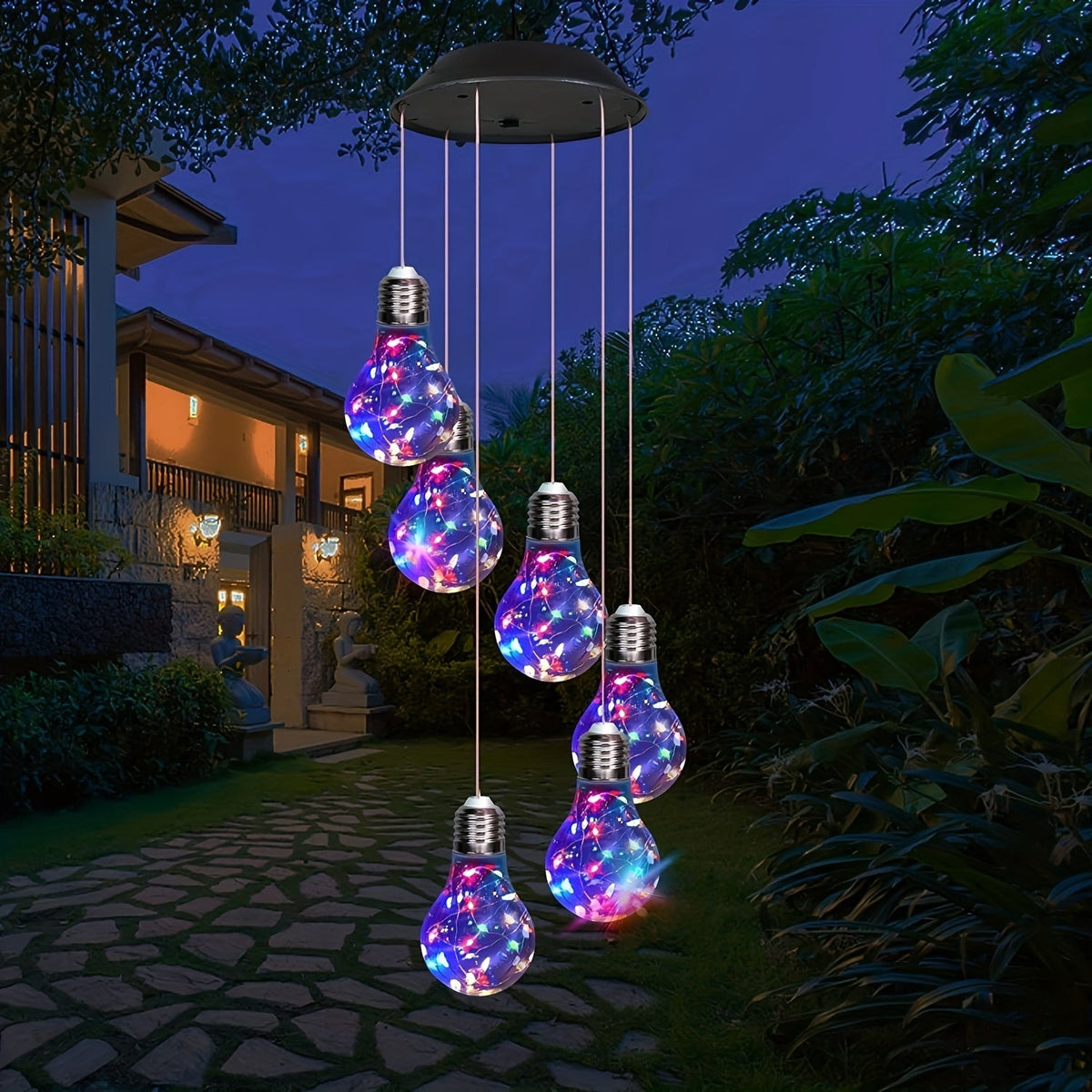 Solar Light Bulb Wind Chime with Color Changing LEDs, 21.6 in Solar Outdoor Lights - Tophatter Daily Deals