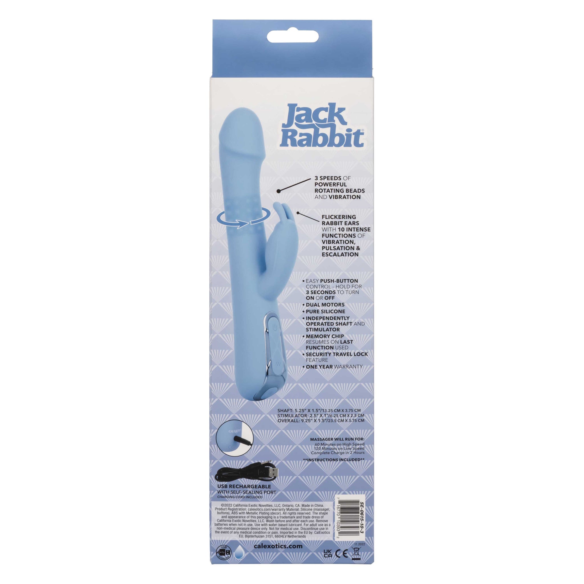 Jack Rabbit Elite Rotating Rabbit Vibrator with 10 Functions Blue > Vibrators > Ladies > Rabbit - Tophatter Daily Deals