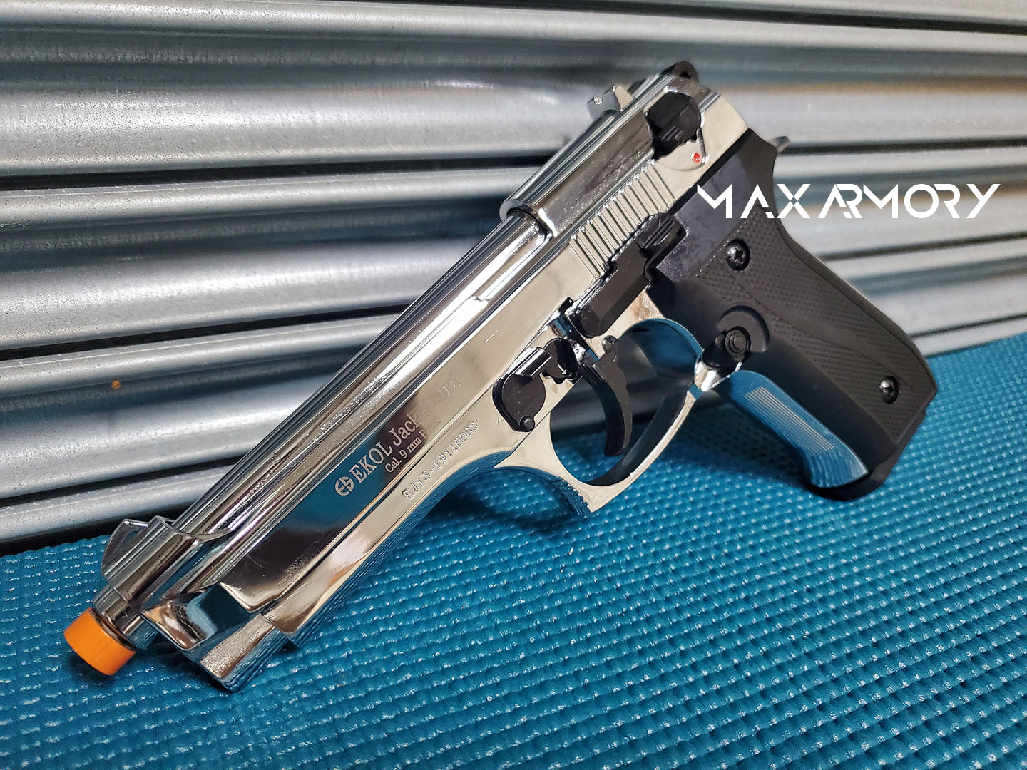 EKOL Jackal Dual Magnum Chrome - Full Auto Front Fire 9mm Blank Gun - Tophatter's Weapons'N'Deals Blank Firing Replica Guns - Tophatter Daily Deals
