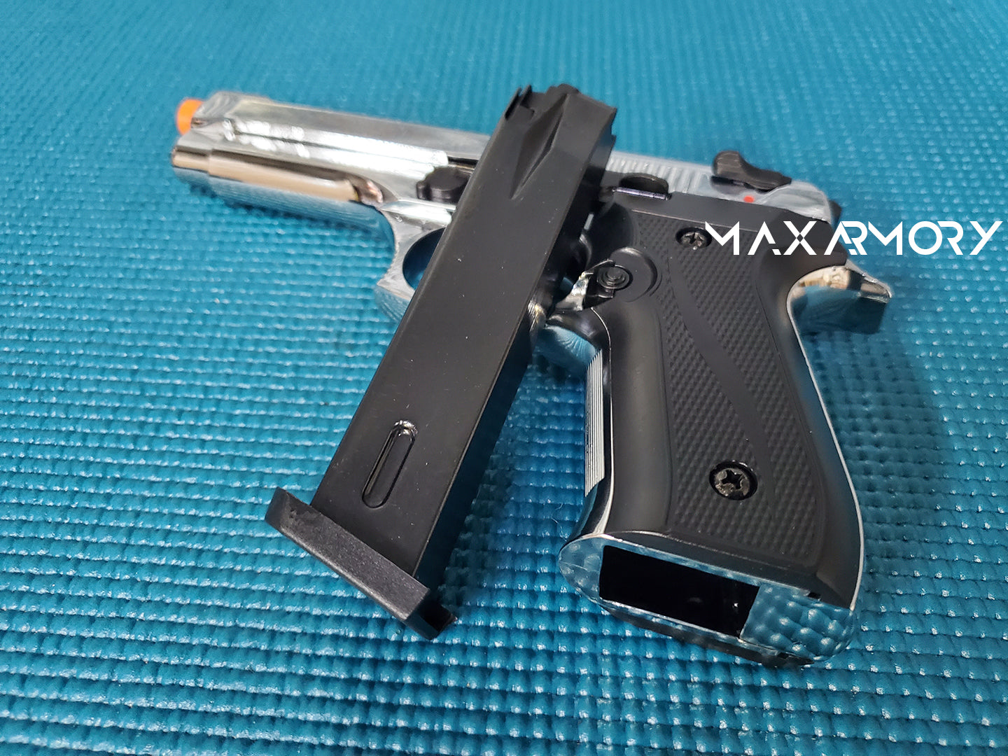 EKOL Jackal Dual Magnum Chrome - Full Auto Front Fire 9mm Blank Gun - Tophatter's Weapons'N'Deals Blank Firing Replica Guns - Tophatter Daily Deals