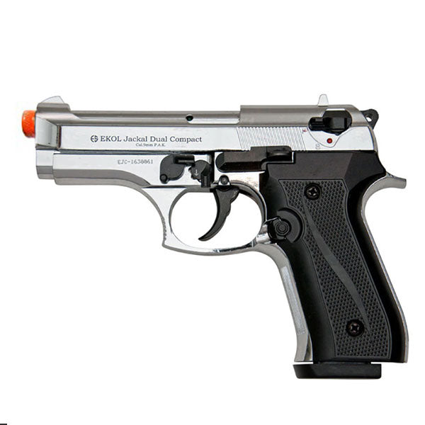EKOL Jackal Dual Compact Chrome - Full Auto Front Firing 9mm Blank Gun - Tophatter's Weapons'N'Deals Blank Firing Replica Guns - Tophatter Daily Deals