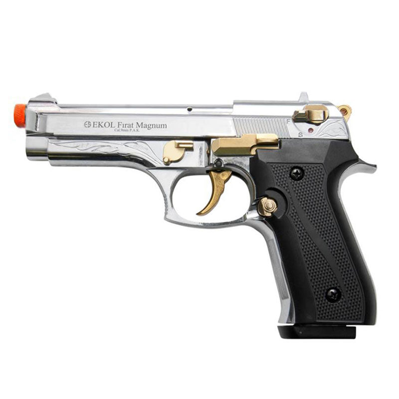 EKOL V92F Firat Magnum Chrome Engraved with Gold Fittings - 9mm Blank Front Firing Replica Gun - Tophatter's Weapons'N'Deals Blank Firing Replica Guns - Tophatter Daily Deals