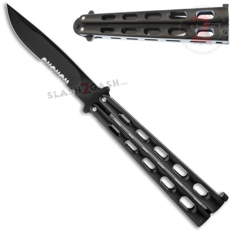 Jaguar HEAVY Butterfly Knife Big FAT Balisong - Asst. Colors Black - Serrated (Taiwan) Knife-Balisong - Tophatter Daily Deals