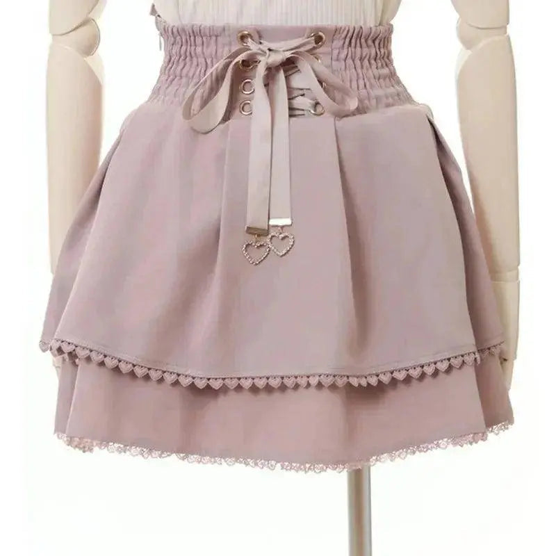 Japan Style High Waist Pleated Mini Skirts Bow Knot Design Mini Skirts Kawaii Slim Fit A-line Skirts Pink Lace Skirts For Women - Tophatter Daily Deals