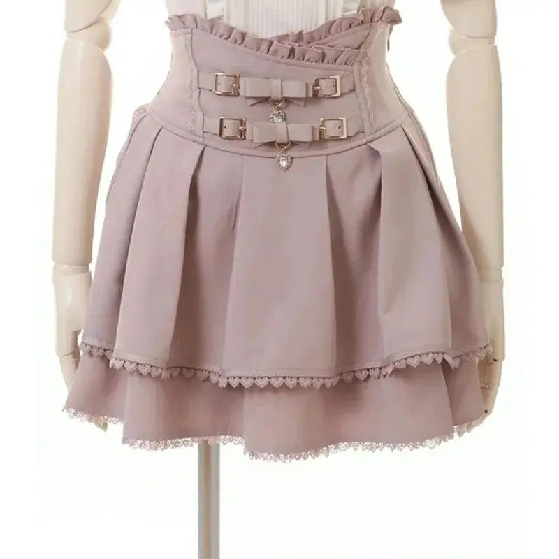 Japan Style High Waist Pleated Mini Skirts Bow Knot Design Mini Skirts Kawaii Slim Fit A-line Skirts Pink Lace Skirts For Women - Tophatter Daily Deals