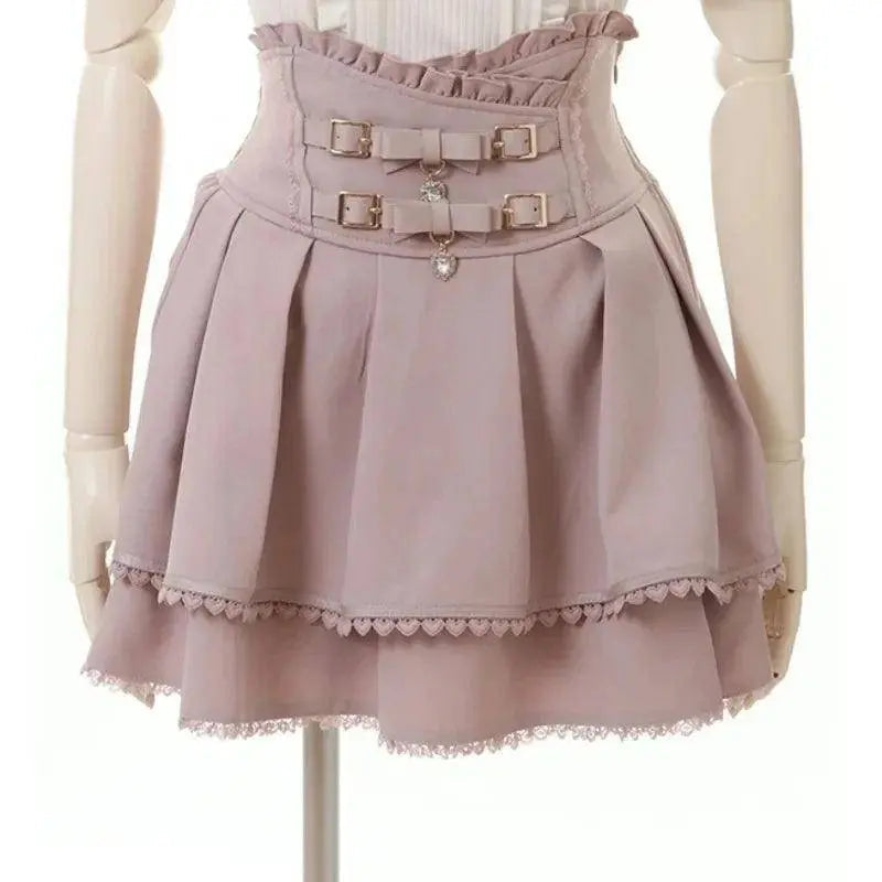 Japan Style High Waist Pleated Mini Skirts Bow Knot Design Mini Skirts Kawaii Slim Fit A-line Skirts Pink Lace Skirts For Women - Tophatter Daily Deals