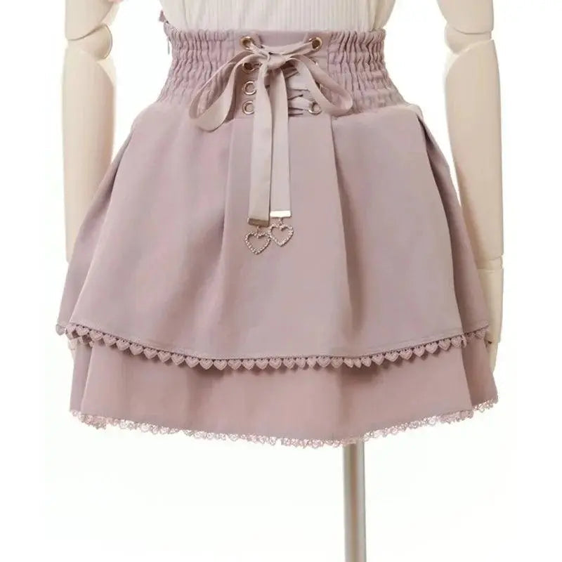 Japan Style High Waist Pleated Mini Skirts Bow Knot Design Mini Skirts Kawaii Slim Fit A-line Skirts Pink Lace Skirts For Women - Tophatter Daily Deals
