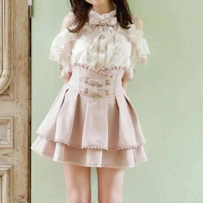 Japan Style High Waist Pleated Mini Skirts Bow Knot Design Mini Skirts Kawaii Slim Fit A-line Skirts Pink Lace Skirts For Women - Tophatter Daily Deals