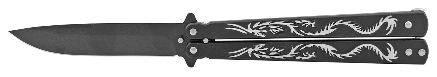 Japanese Dragon Butterfly Knife Aluminum Balisong (Riveted) - asst. Black w Black Blade Knife-Balisong - Tophatter Daily Deals