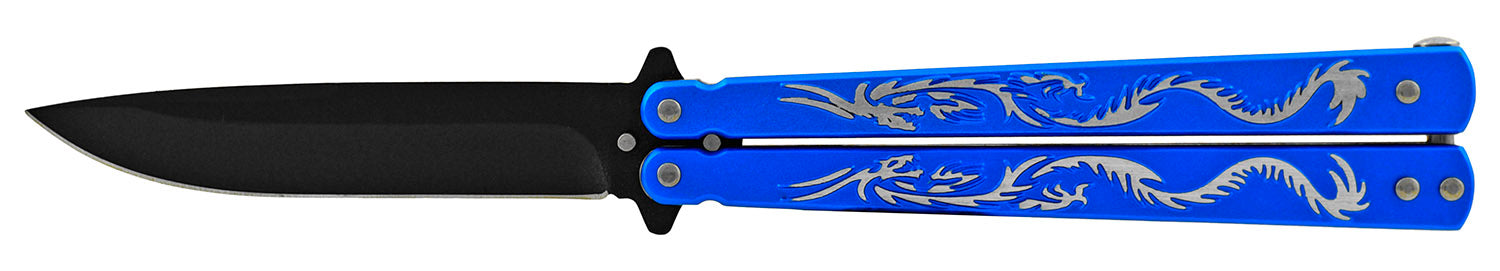 Japanese Dragon Butterfly Knife Aluminum Balisong (Riveted) - asst. Blue w Black Blade Knife-Balisong - Tophatter Daily Deals