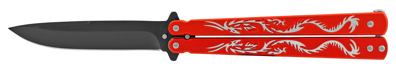 Japanese Dragon Butterfly Knife Aluminum Balisong (Riveted) - asst. Red w Black Blade Knife-Balisong - Tophatter Daily Deals