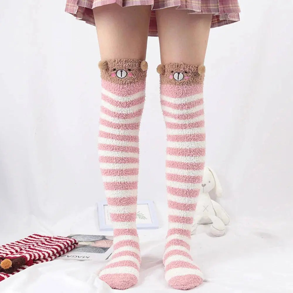 Japanese Girl Animal Modeling Knee Socks Striped Cute Compression Autumn Winter Warm Sock Kawaii Cozy Long Thigh High Socks A One Size - Tophatter Daily Deals