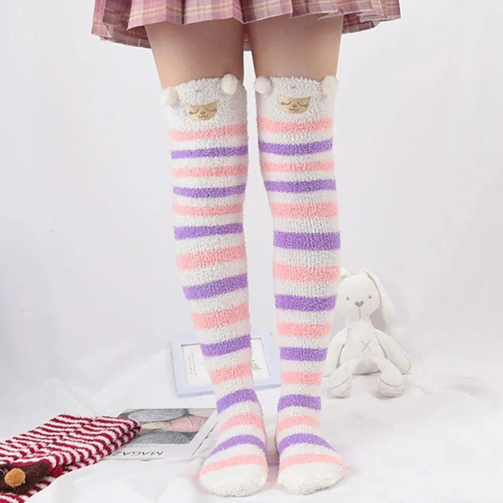 Japanese Girl Animal Modeling Knee Socks Striped Cute Compression Autumn Winter Warm Sock Kawaii Cozy Long Thigh High Socks D One Size - Tophatter Daily Deals