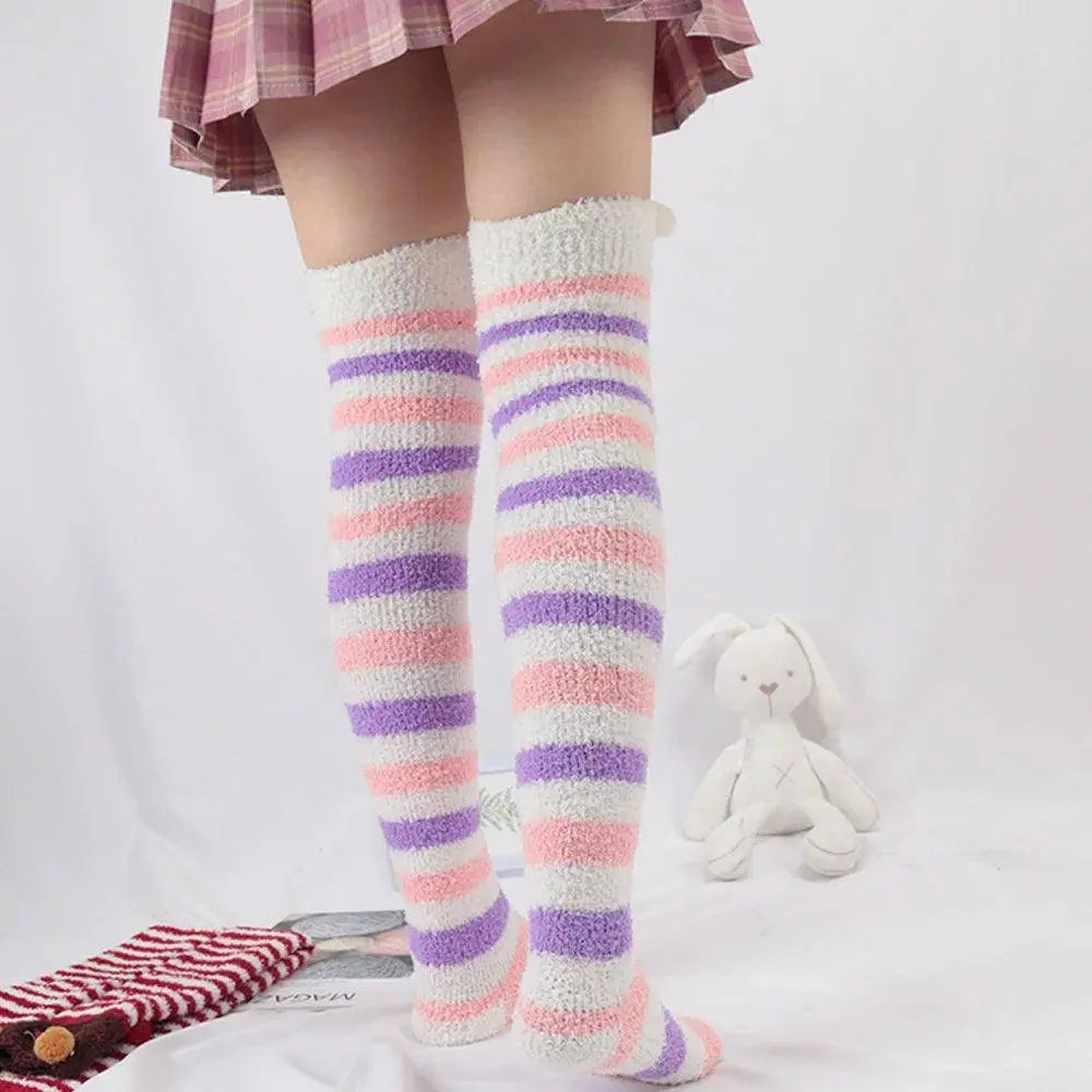 Japanese Girl Animal Modeling Knee Socks Striped Cute Compression Autumn Winter Warm Sock Kawaii Cozy Long Thigh High Socks - Tophatter Daily Deals