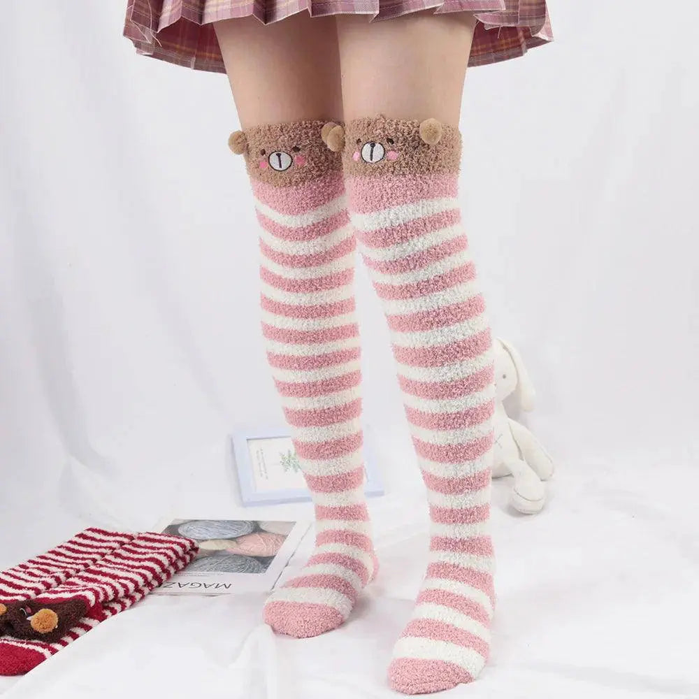 Japanese Girl Animal Modeling Knee Socks Striped Cute Compression Autumn Winter Warm Sock Kawaii Cozy Long Thigh High Socks - Tophatter Daily Deals