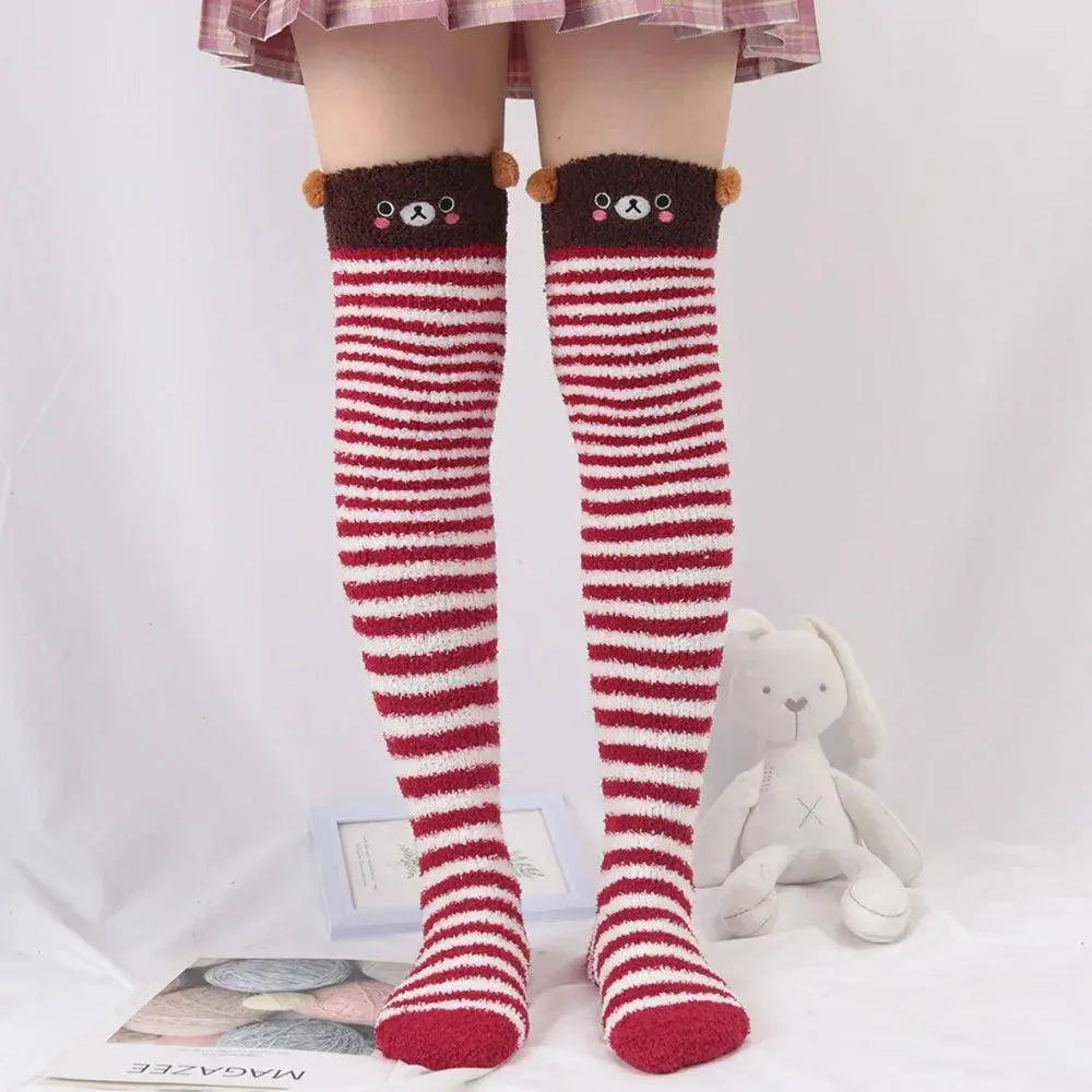 Japanese Girl Animal Modeling Knee Socks Striped Cute Compression Autumn Winter Warm Sock Kawaii Cozy Long Thigh High Socks E One Size - Tophatter Daily Deals