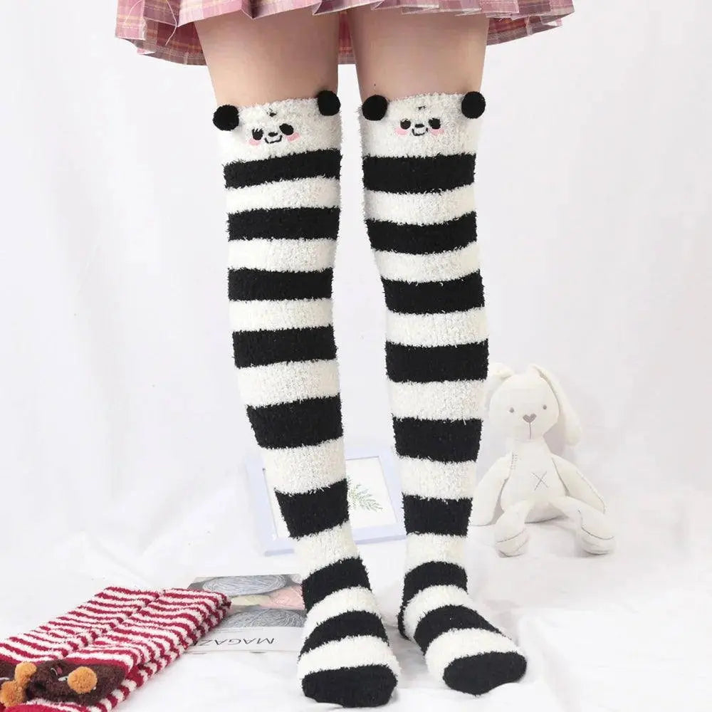 Japanese Girl Animal Modeling Knee Socks Striped Cute Compression Autumn Winter Warm Sock Kawaii Cozy Long Thigh High Socks B One Size - Tophatter Daily Deals