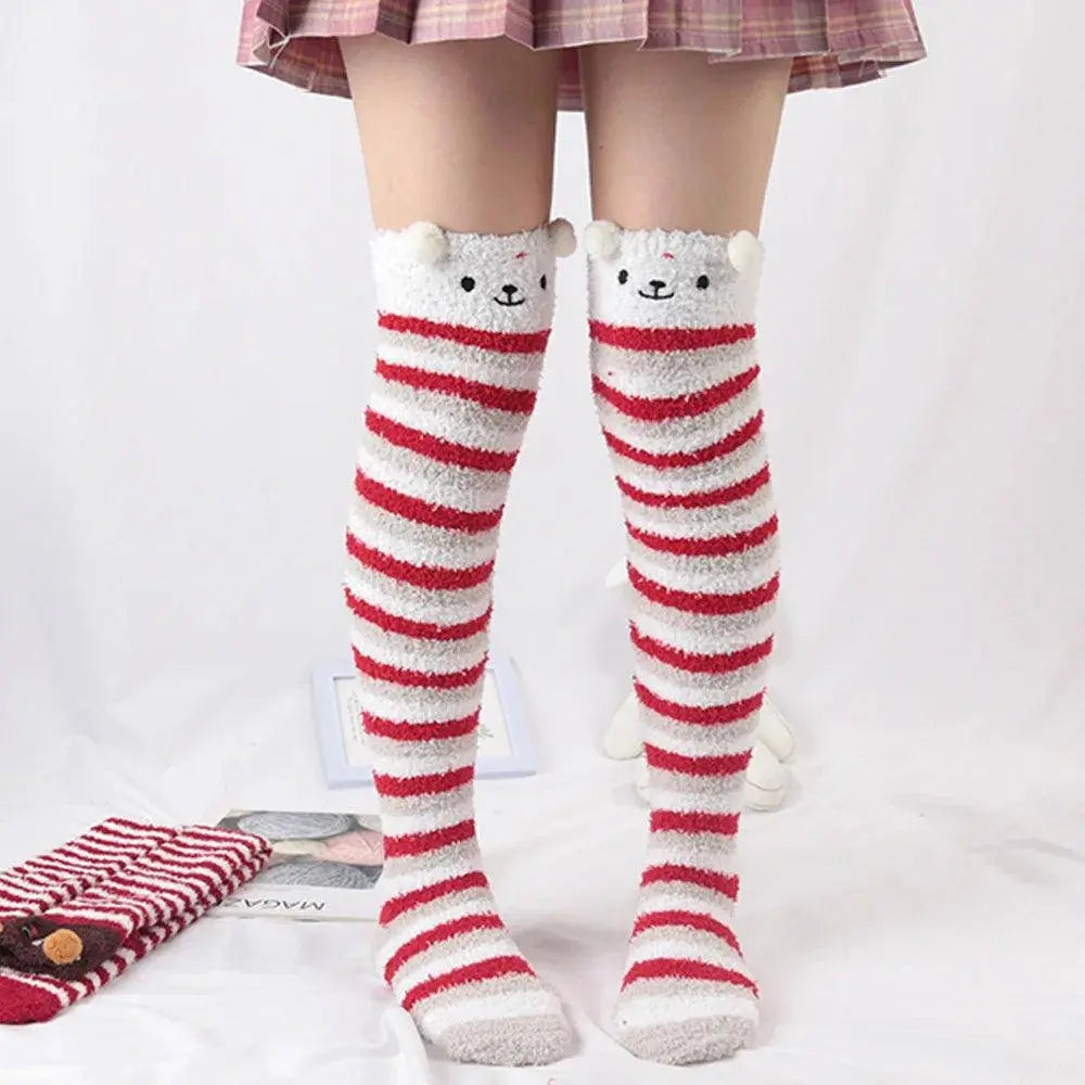 Japanese Girl Animal Modeling Knee Socks Striped Cute Compression Autumn Winter Warm Sock Kawaii Cozy Long Thigh High Socks C One Size - Tophatter Daily Deals