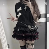 Japanese Lolita Black Red Jk Skirt for Women Y2k E-Girl High 2025 Waist Ruched A-line Skirts Summer New Thin Faldas Mujer - Tophatter Daily Deals