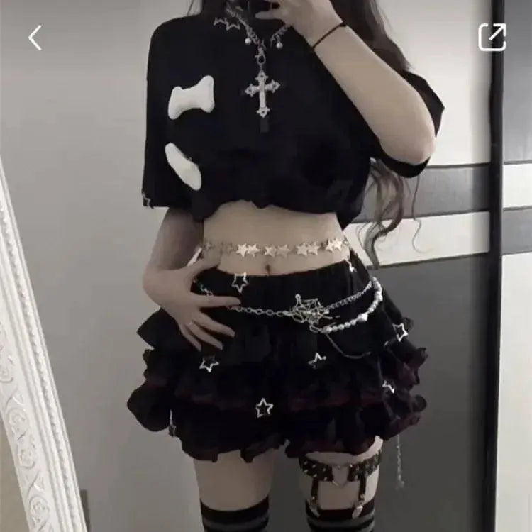 Japanese Lolita Black Red Jk Skirt for Women Y2k E-Girl High 2025 Waist Ruched A-line Skirts Summer New Thin Faldas Mujer - Tophatter Daily Deals