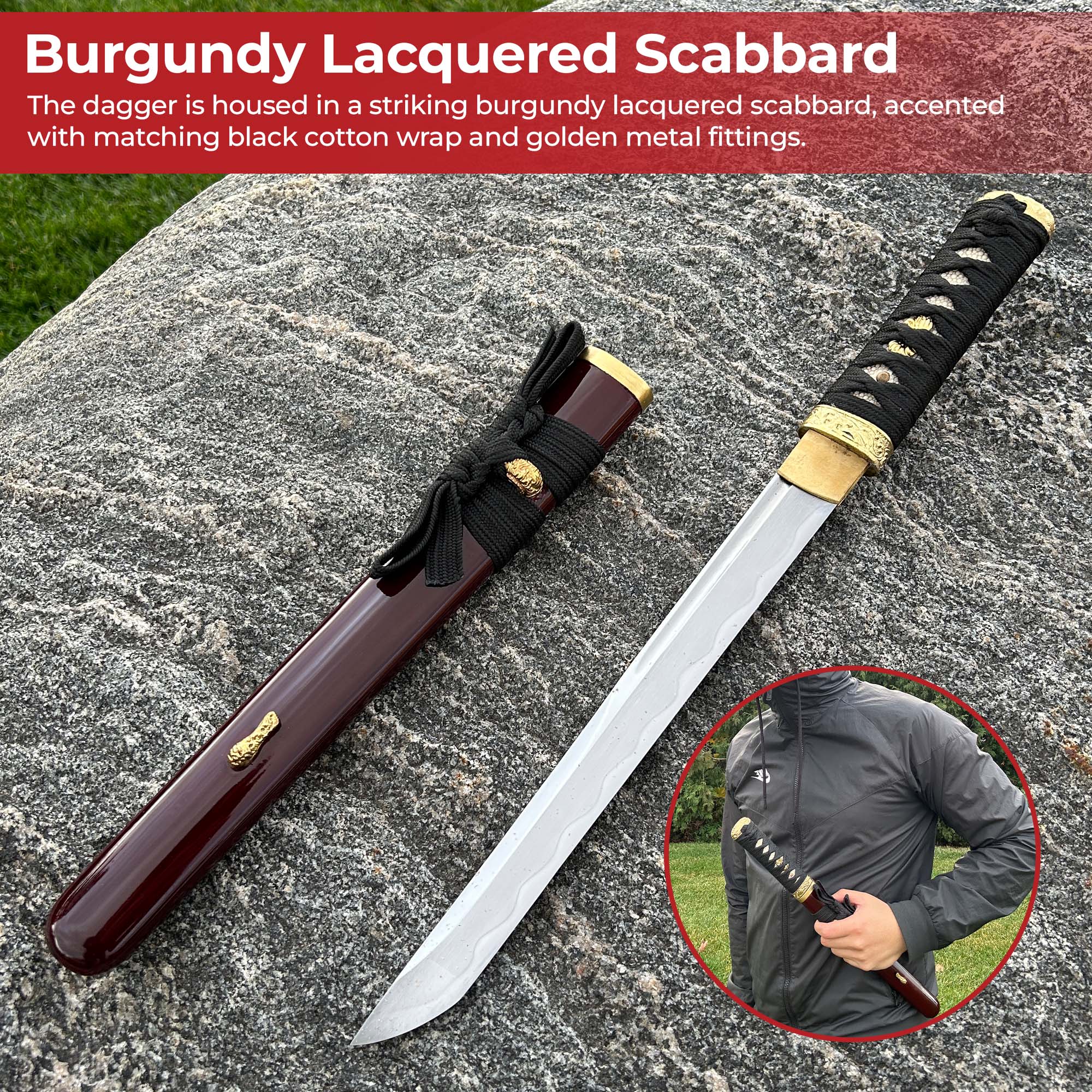 Japanese Tanto Dagger Burgundy Edition Daggers - Tophatter Daily Deals