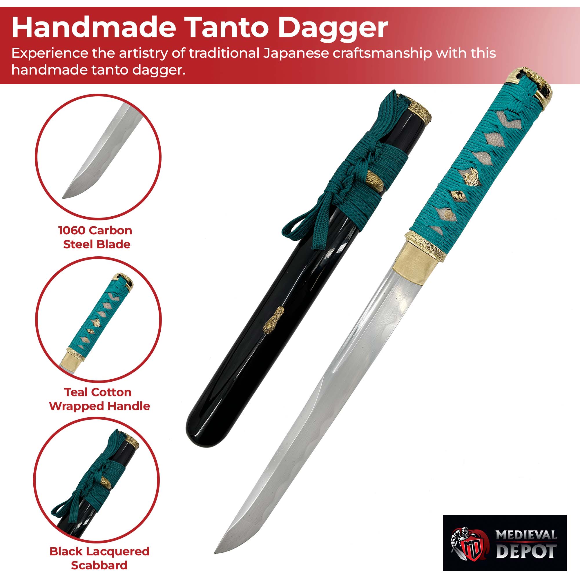 Japanese Tanto Dagger Teal Wrap Edition Daggers - Tophatter Daily Deals
