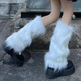 Japanese White Faux Fur Leg Warmers Boot Covers Y2K Goth Solid Leg Socks Punk Jk Knee-length Hiphop Hotgirl Fashion Warm Sock - Tophatter Daily Deals