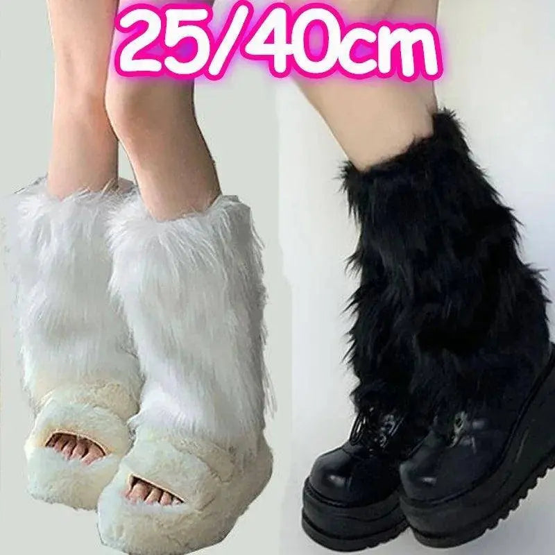Japanese White Faux Fur Leg Warmers Boot Covers Y2K Goth Solid Leg Socks Punk Jk Knee-length Hiphop Hotgirl Fashion Warm Sock - Tophatter Daily Deals