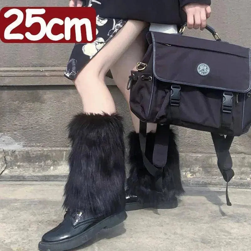Japanese White Faux Fur Leg Warmers Boot Covers Y2K Goth Solid Leg Socks Punk Jk Knee-length Hiphop Hotgirl Fashion Warm Sock Black-25cm One Size - Tophatter Daily Deals