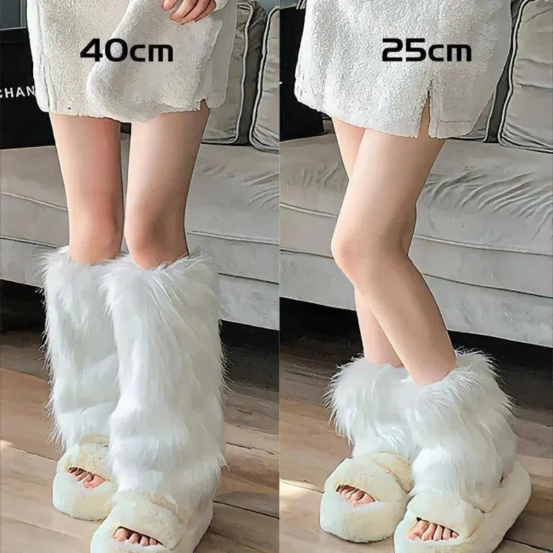 Japanese White Faux Fur Leg Warmers Boot Covers Y2K Goth Solid Leg Socks Punk Jk Knee-length Hiphop Hotgirl Fashion Warm Sock - Tophatter Daily Deals