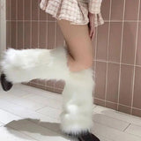 Japanese White Faux Fur Leg Warmers Boot Covers Y2K Goth Solid Leg Socks Punk Jk Knee-length Hiphop Hotgirl Fashion Warm Sock - Tophatter Daily Deals