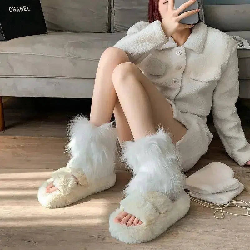 Japanese White Faux Fur Leg Warmers Boot Covers Y2K Goth Solid Leg Socks Punk Jk Knee-length Hiphop Hotgirl Fashion Warm Sock - Tophatter Daily Deals