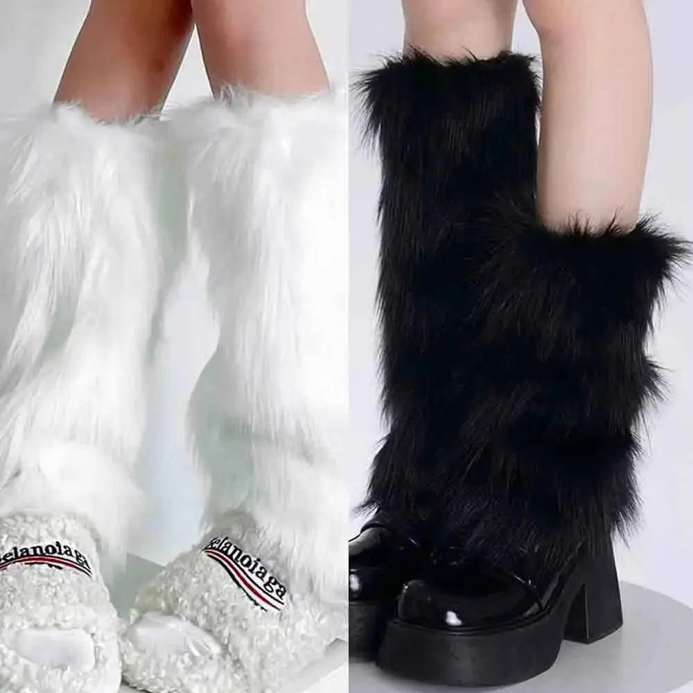 Japanese White Faux Fur Leg Warmers Boot Covers Y2K - Tophatter Daily Deals