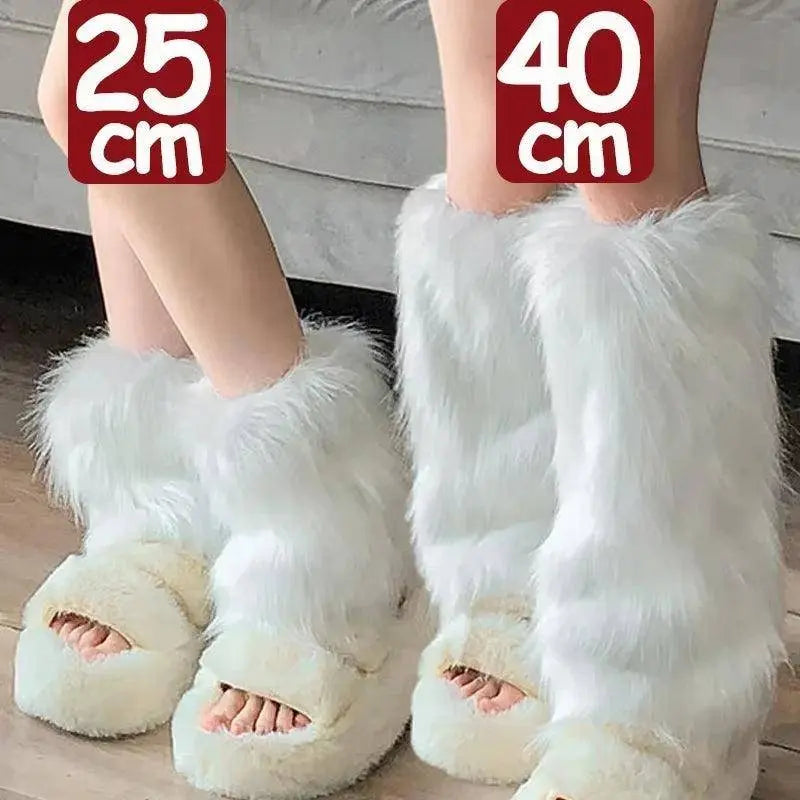 Japanese White Faux Fur Leg Warmers Boot Covers Y2K - Tophatter Daily Deals