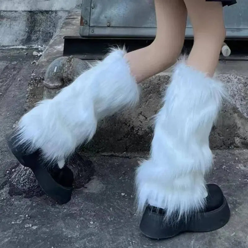 Japanese White Faux Fur Leg Warmers Boot Covers Y2K - Tophatter Daily Deals