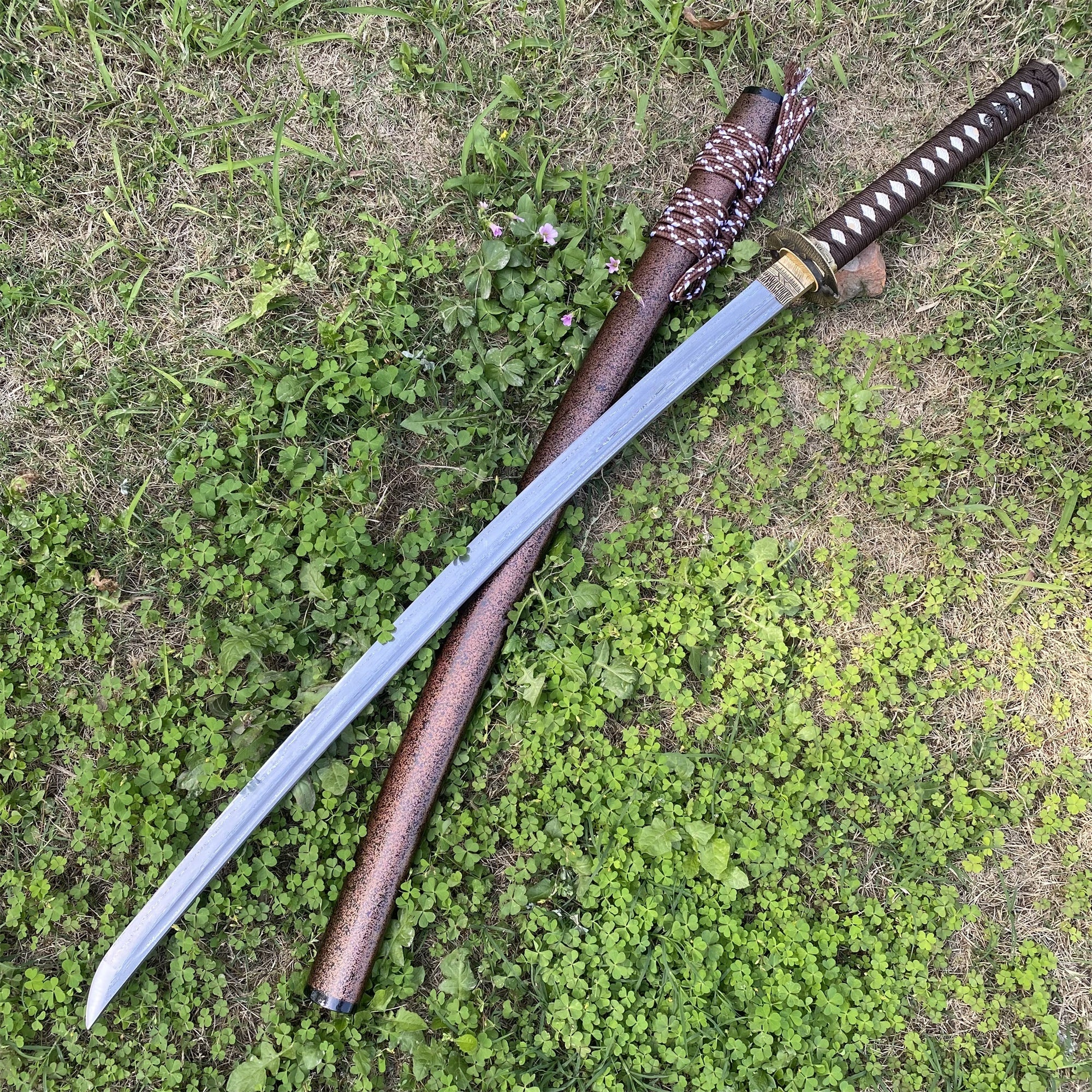 Damascus Steel Samurai Katana - Carp Fish Tsuba - Tophatter Daily Deals