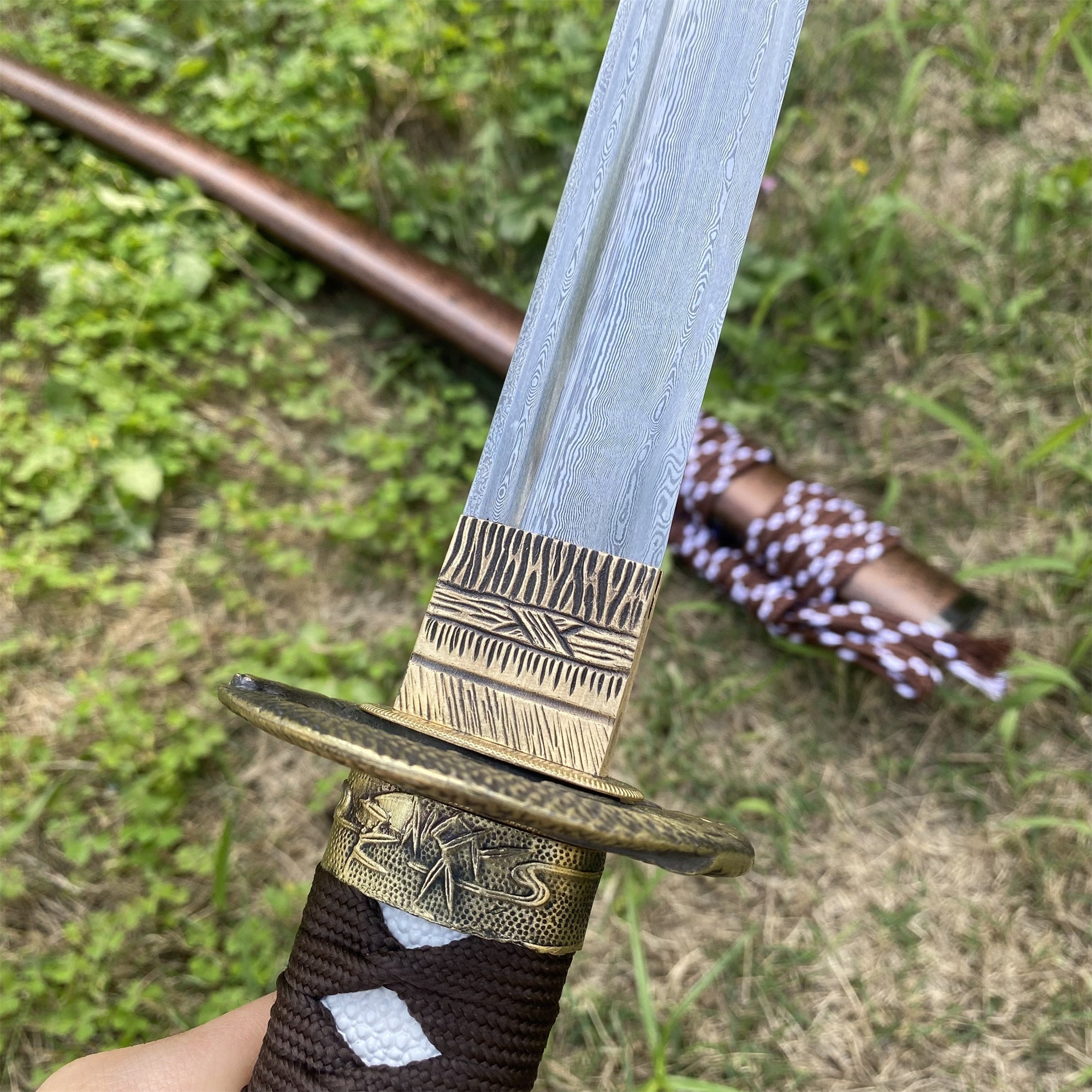 Damascus Steel Samurai Katana - Carp Fish Tsuba - Tophatter Daily Deals