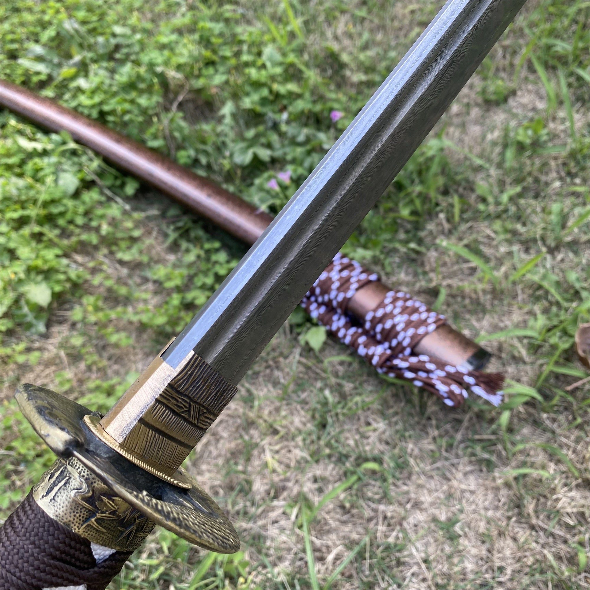 Damascus Steel Samurai Katana - Carp Fish Tsuba - Tophatter Daily Deals