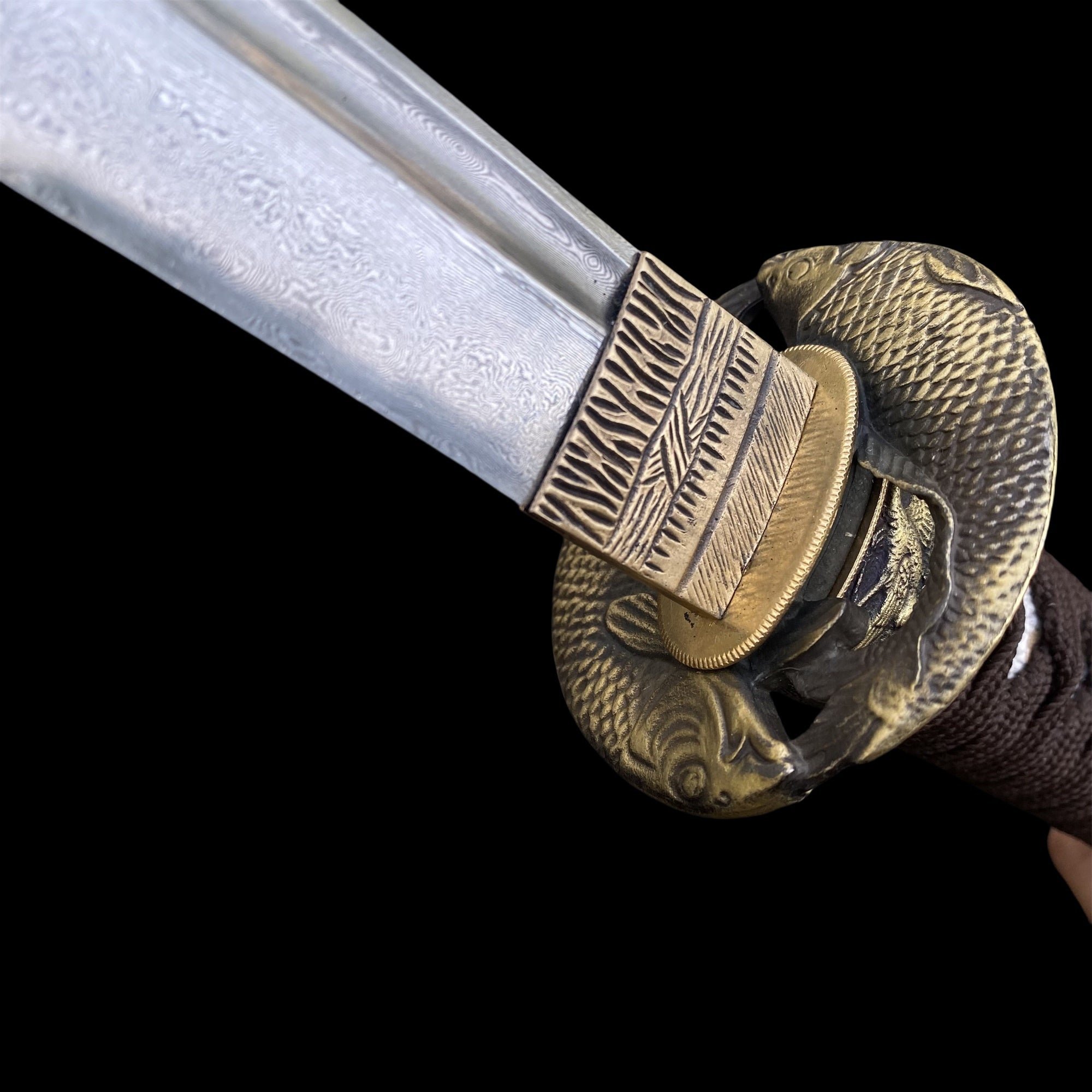 Damascus Steel Samurai Katana - Carp Fish Tsuba - Tophatter Daily Deals