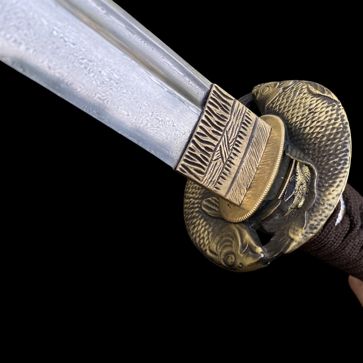 Damascus Steel Samurai Katana - Carp Fish Tsuba - Tophatter Daily Deals