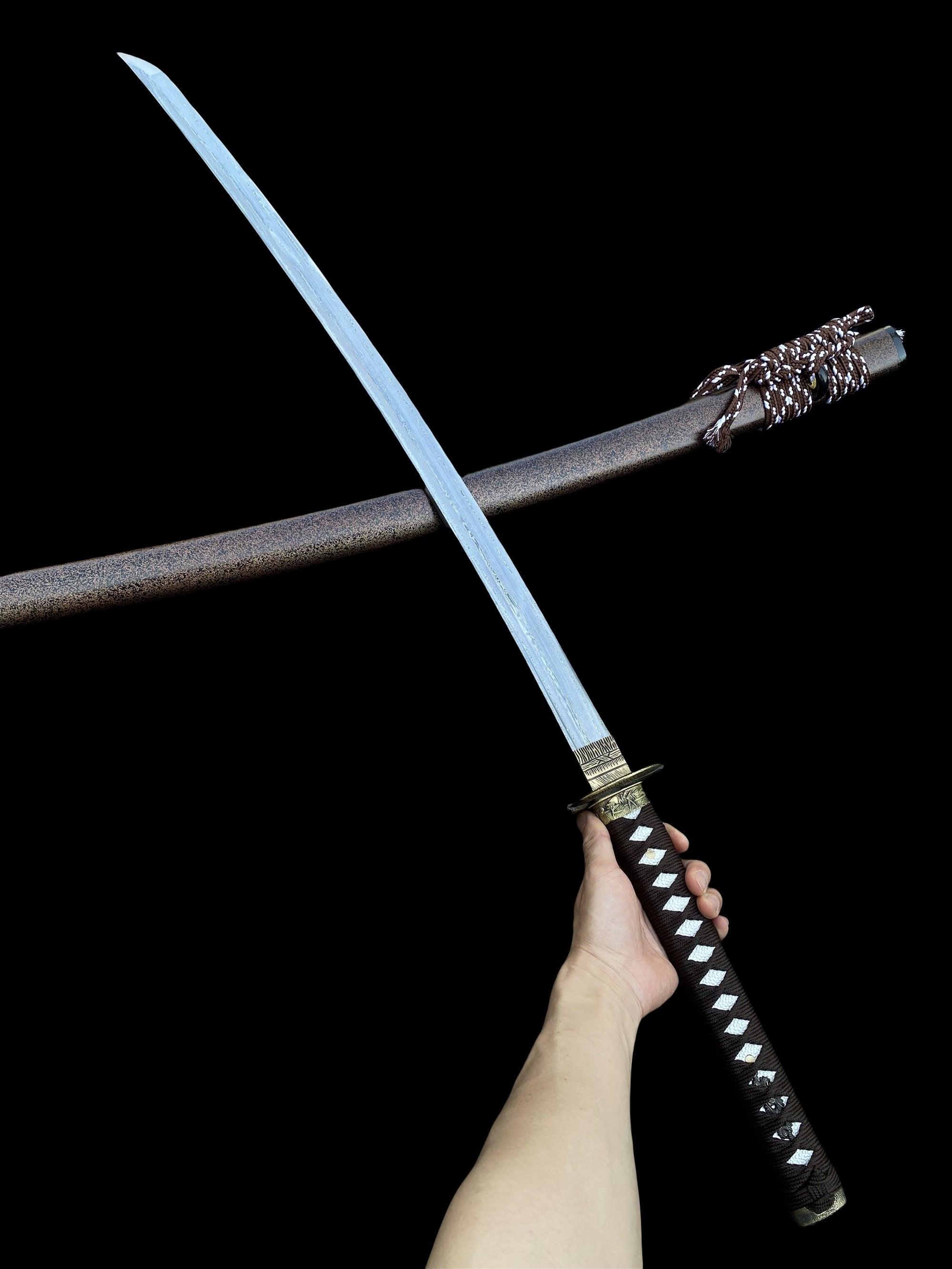 Damascus Steel Samurai Katana - Carp Fish Tsuba - Tophatter Daily Deals